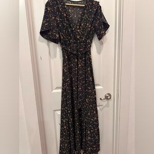 SHEIN Black and Orange Floral Maxi Dress